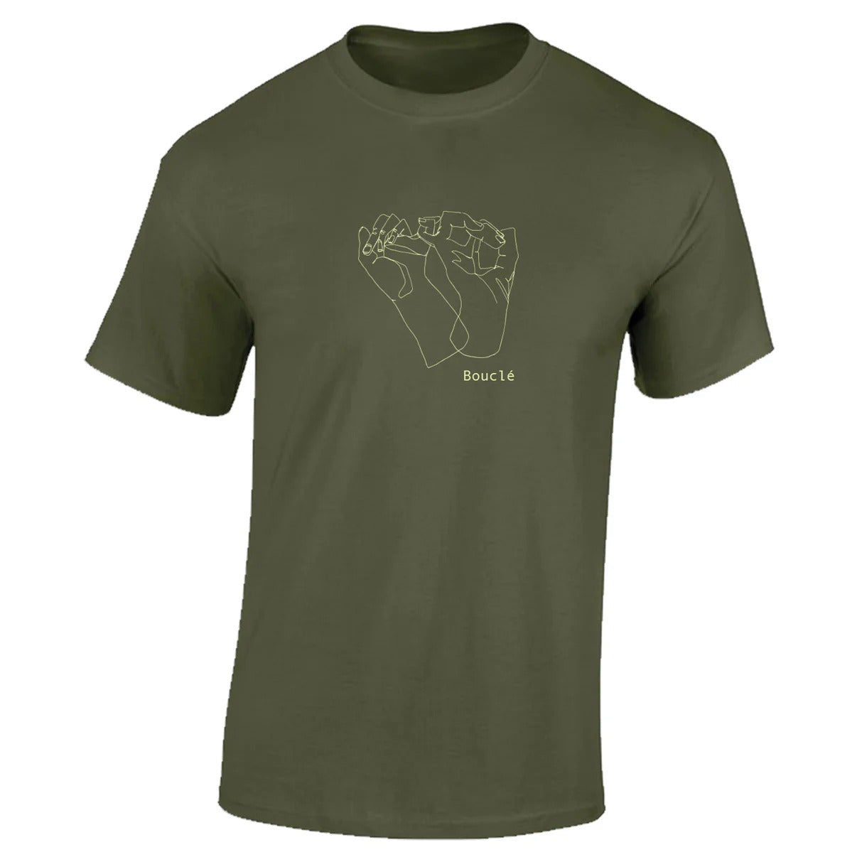 Interlinked Hands Screen Printed Olive Green Short Sleeved T-Shirt by Bouclé