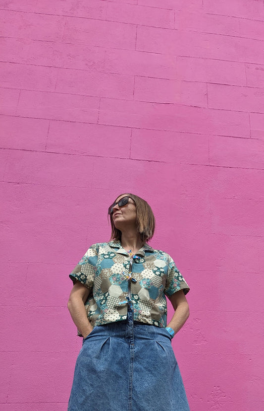 Vintage Patchwork Print Fabric Shirt By Patchwork Park