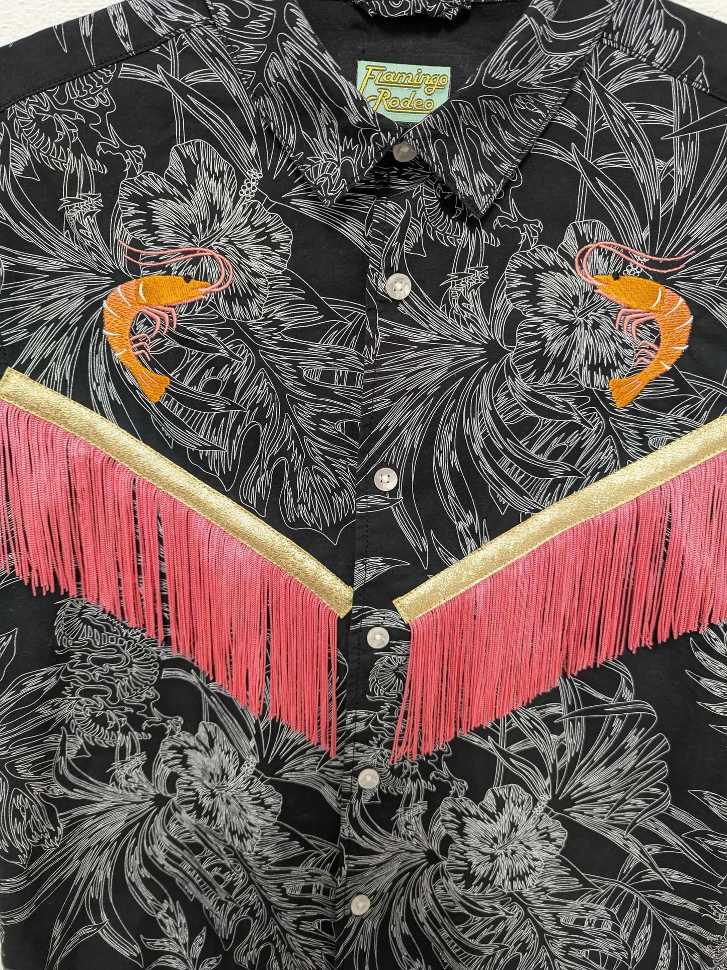 fringe shirt with embroidery prawn - medium by Flamingo Rodeo