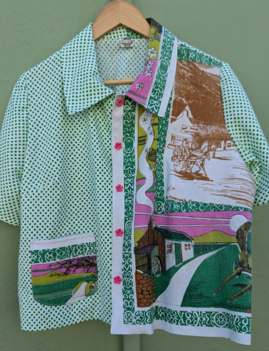 Handmade Vintage Irish-Themed Teatowel Shirt By Patchwork Park
