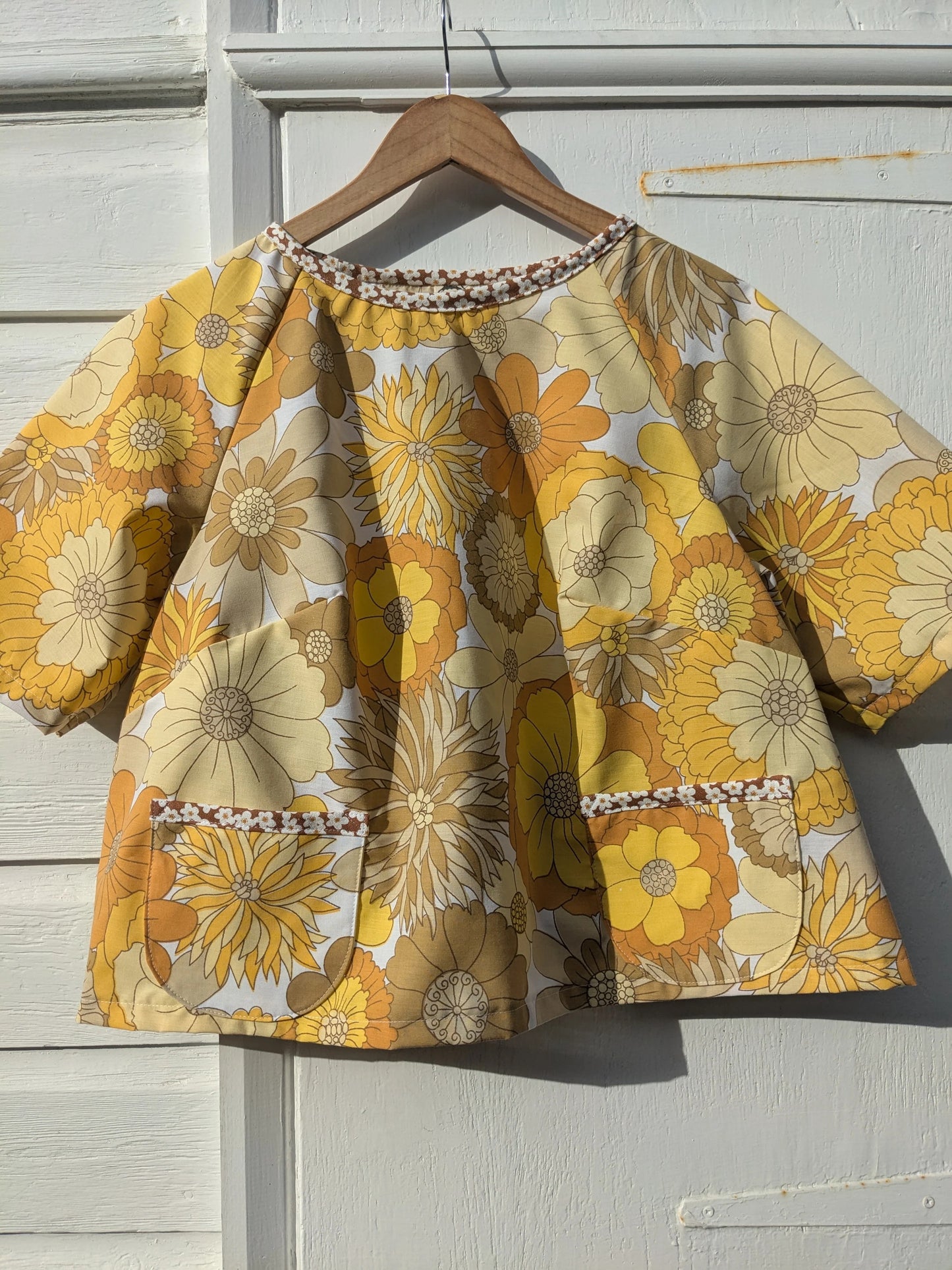 Handmade Vintage Floral Yellow Raglan Sleeve Top By Patchwork Park