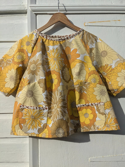 Handmade Vintage Floral Yellow Raglan Sleeve Top By Patchwork Park