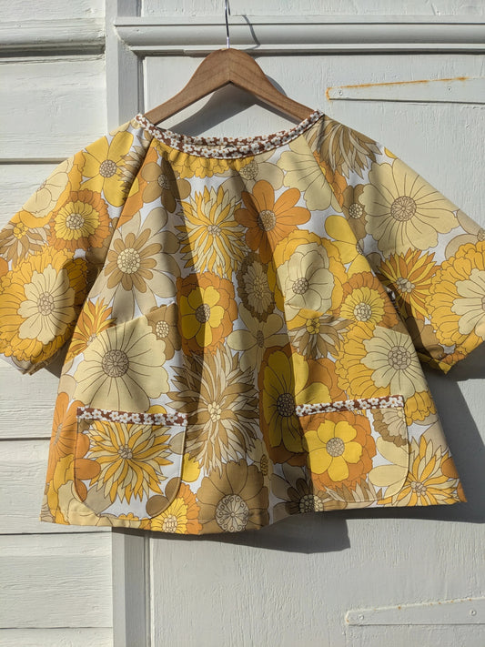 Handmade Vintage Floral Yellow Raglan Sleeve Top By Patchwork Park