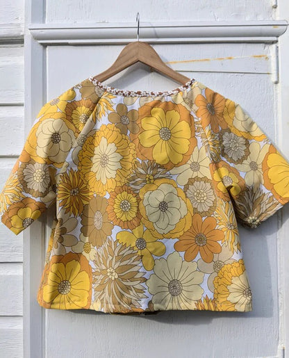 Handmade Vintage Floral Yellow Raglan Sleeve Top By Patchwork Park