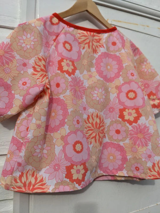 Handmade Vintage Raspberry Pink Floral Raglan Sleeve Top By Patchwork Park
