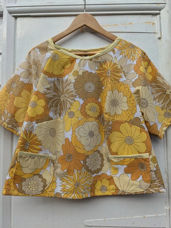 Handmade Vintage Yellow Floral Raglan Sleeve Top By Patchwork Park