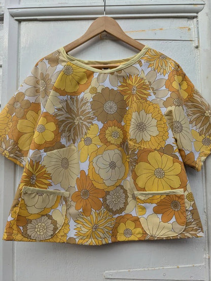Handmade Vintage Yellow Floral Raglan Sleeve Top By Patchwork Park