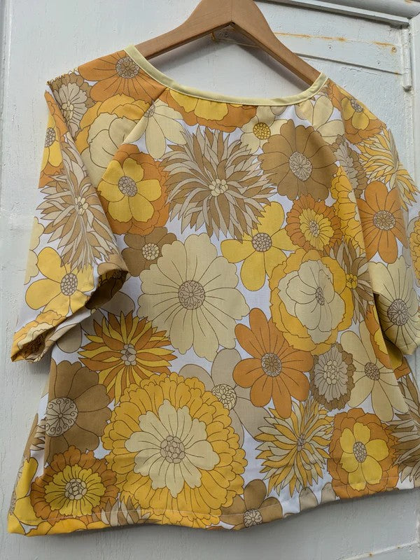 Handmade Vintage Yellow Floral Raglan Sleeve Top By Patchwork Park