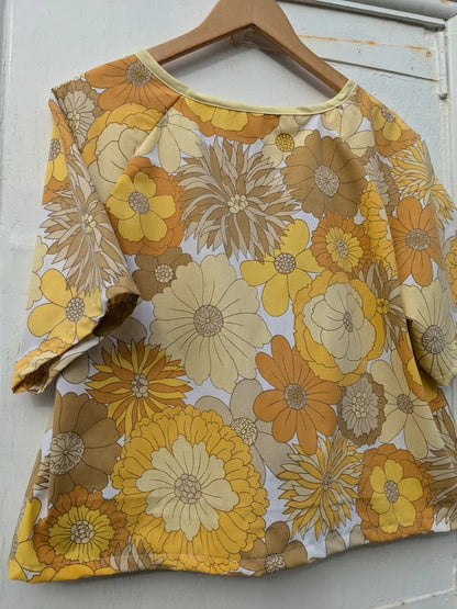 Handmade Vintage Yellow Floral Raglan Sleeve Top By Patchwork Park