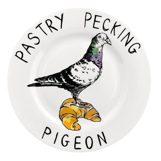 'Pastry Pecking Pigeon' Side Plate by Jimbobart