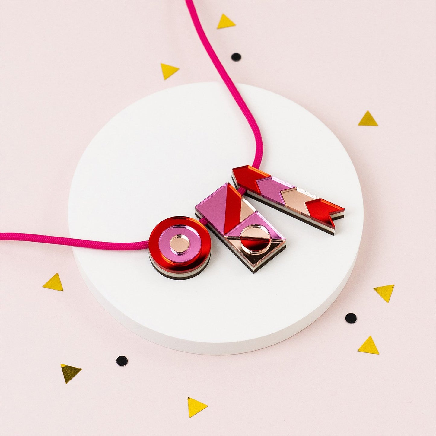 Red & Pink Geometric Necklace by Laura Danby