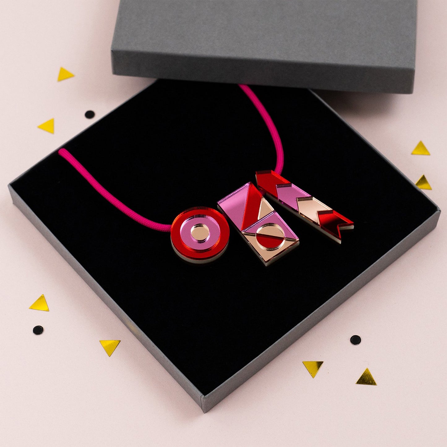 Red & Pink Geometric Necklace by Laura Danby