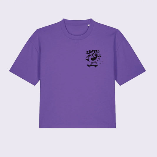 SKATER GULL design purple boxy T-shirt by Hello Dodo
