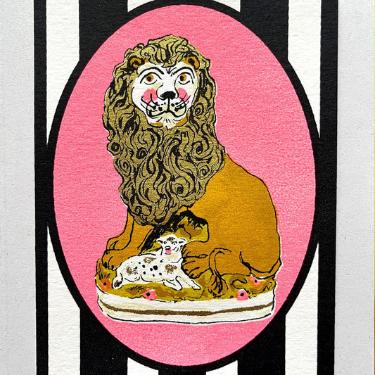 'Staffordshire Lamb & Lion' Screenprinted Card By Sarah Targett
