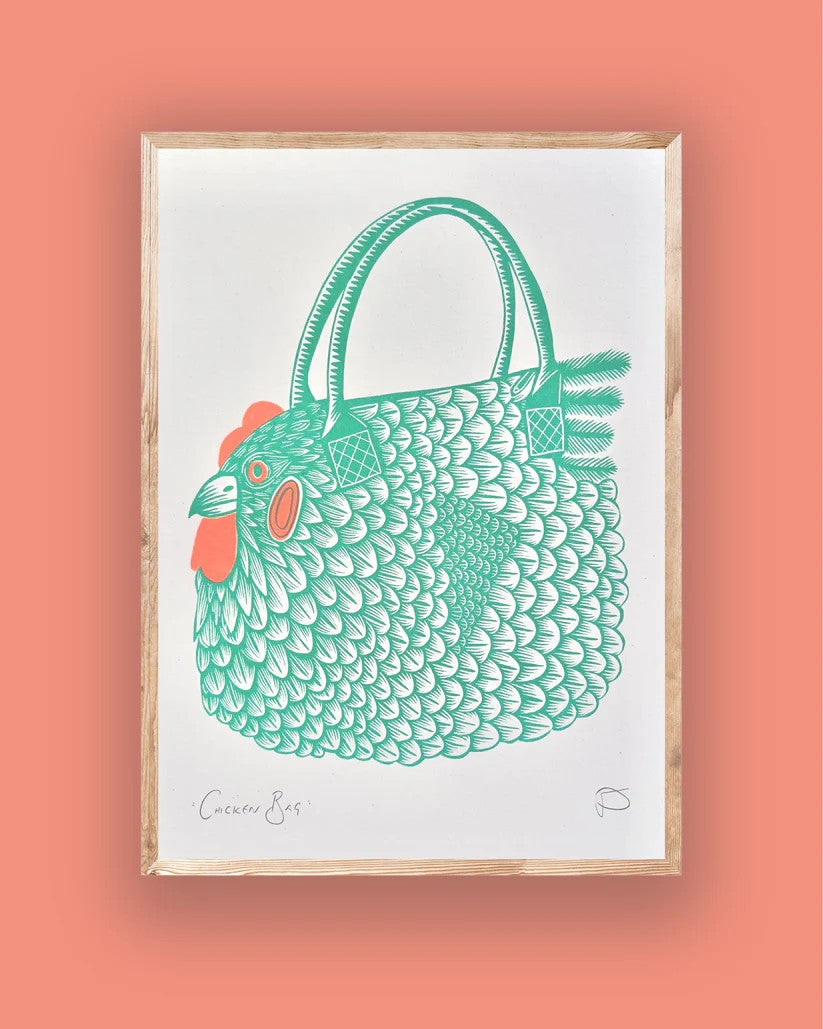 Chicken Bag Riso Art Print by Strangford