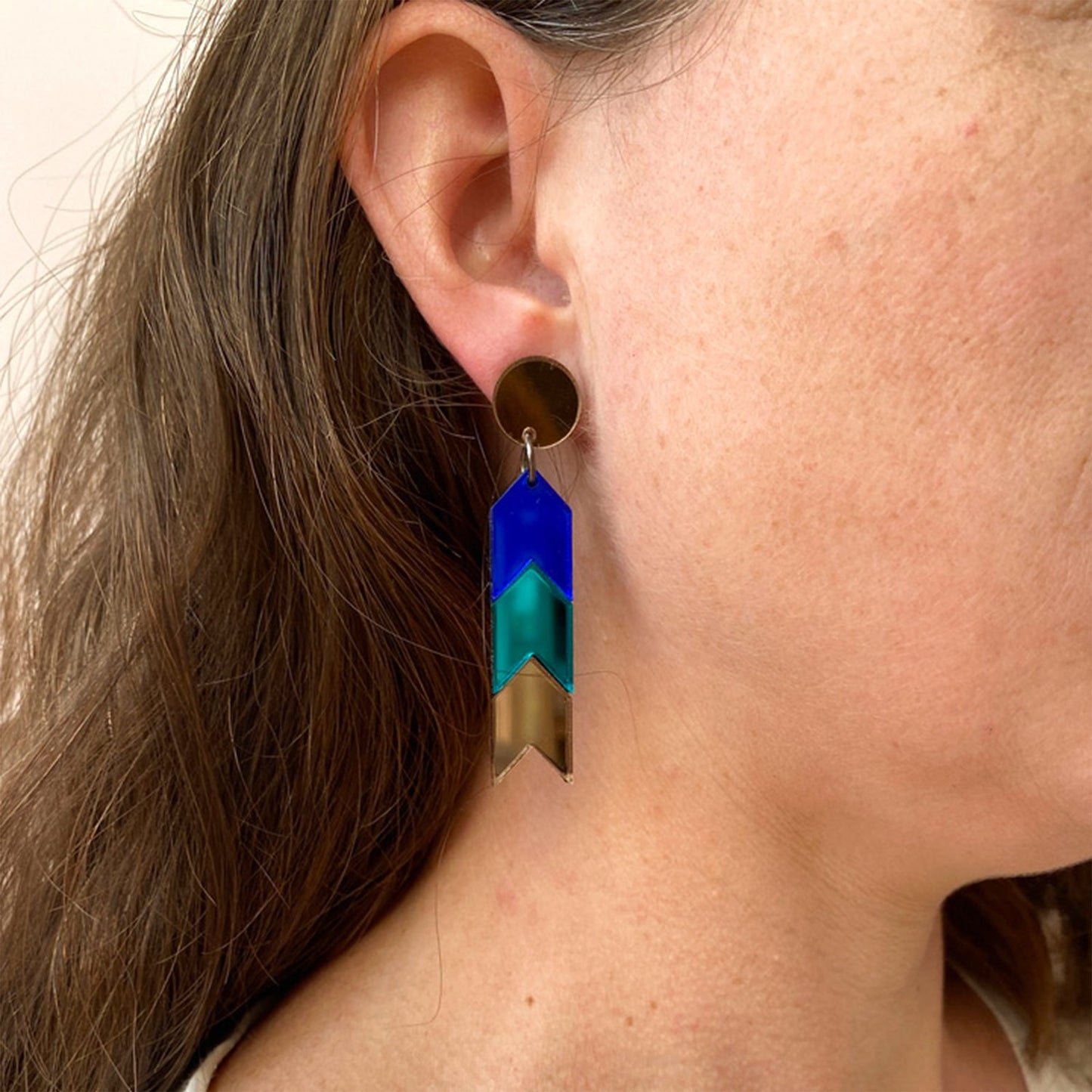 Teal & Blue Chevron Arrow Earrings by Laura Danby