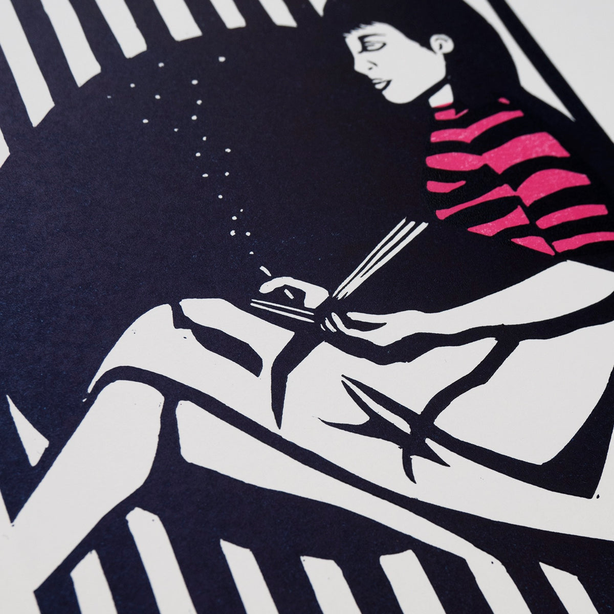 'The Reader' Lino Print By Kate Gerrard