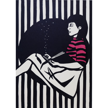 'The Reader' Lino Print By Kate Gerrard