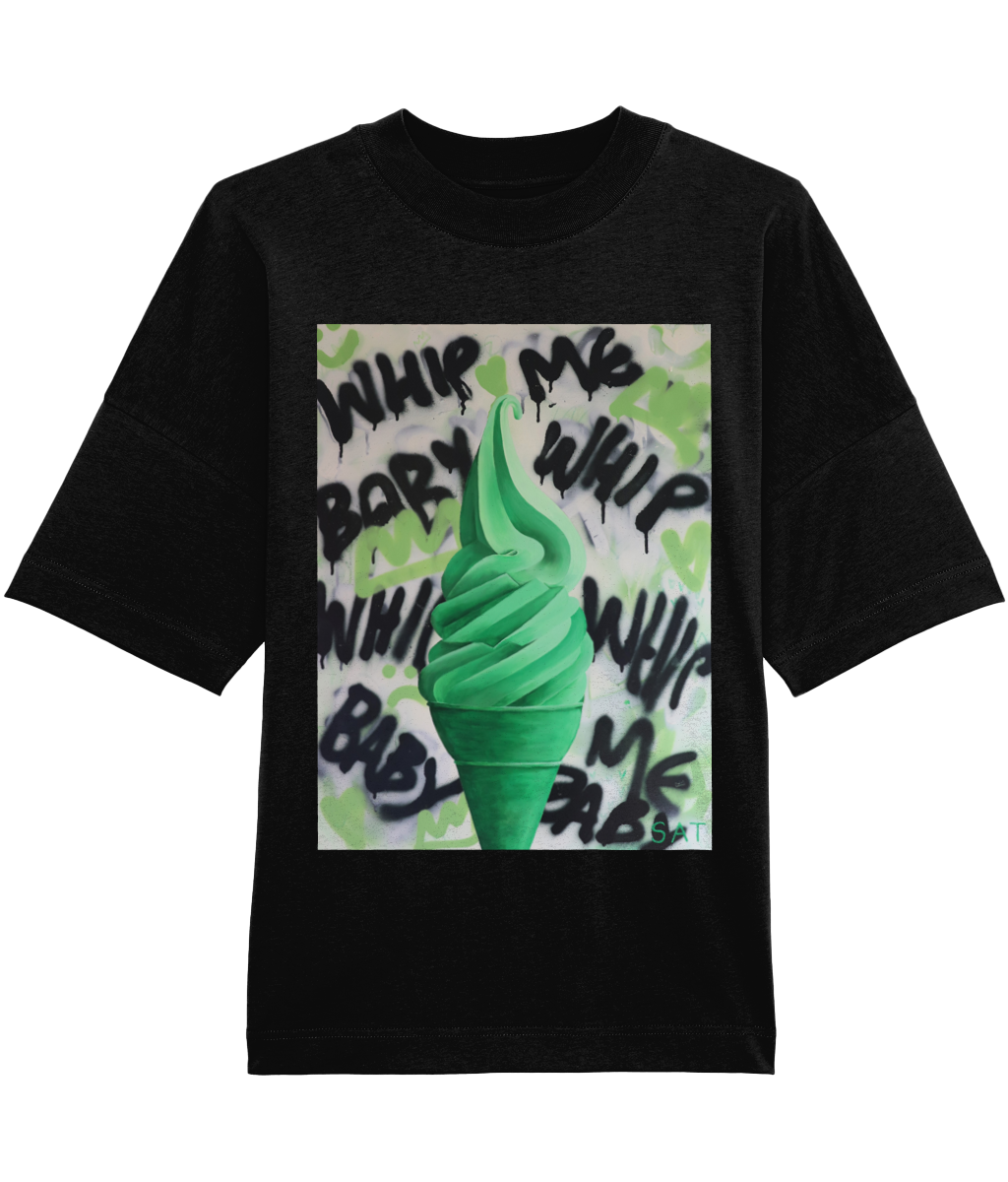 'Whip Me' Green Ice Cream Black T-Shirt By Steph Tripolitaki
