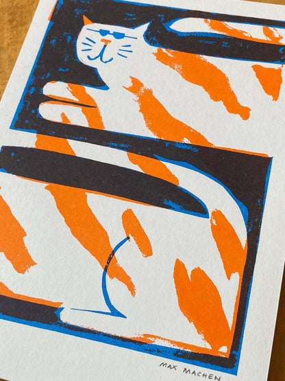 Cool Cat Riso Print By Maxy Machen