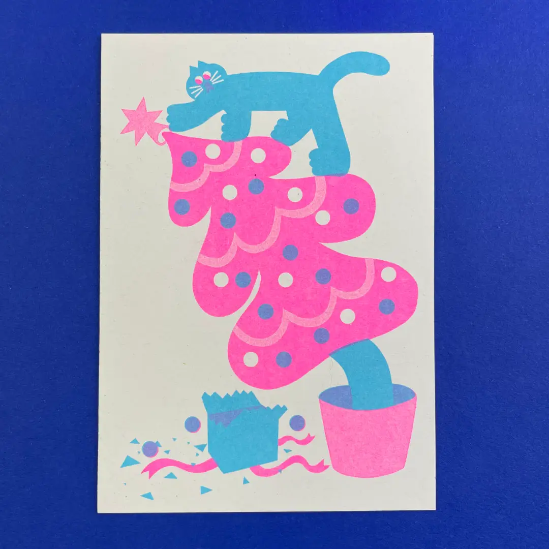 Christmas Tree Cat Card By YUK FUN