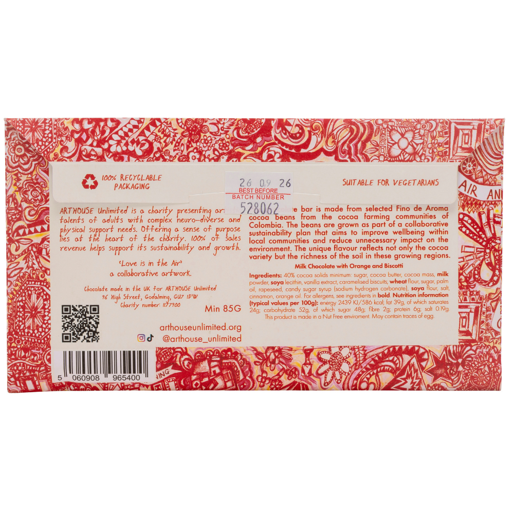 Love is in the Air, Milk Chocolate Bar with Orange and Biscotti by Arthouse
