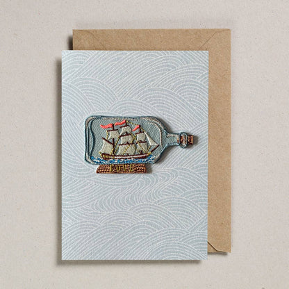 Ship In A Bottle 'Love' Iron On Patch Greeting Card