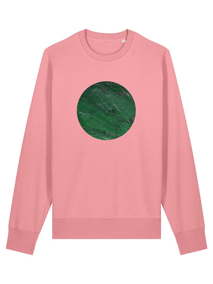 Mountain / pink and green organic sweatshirt with geometric art design by Basz