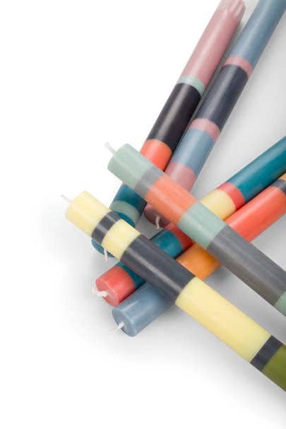 Mixed Wide 6 x Striped Set, Eco Dinner Candles, 6 per pack