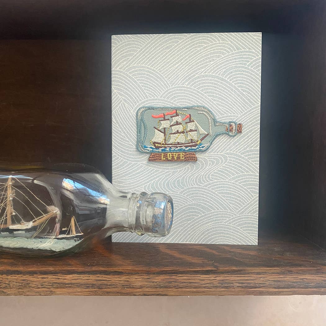 Ship In A Bottle 'Love' Iron On Patch Greeting Card