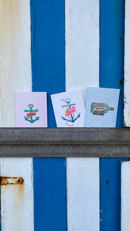 Ship In A Bottle 'Love' Iron On Patch Greeting Card