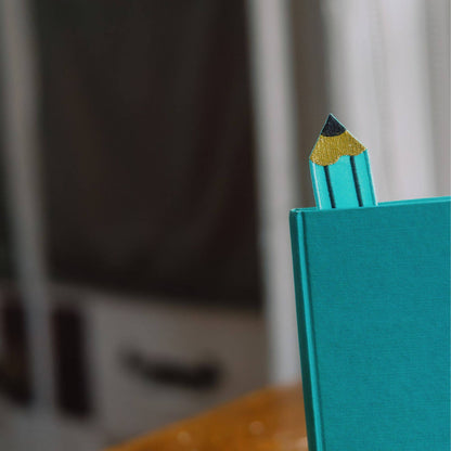 Embroidered Fabric Bookmark - Aqua Retro Pencil Design