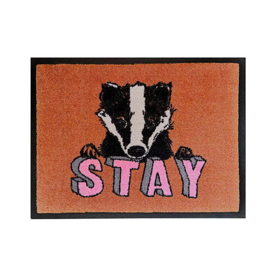 'Stay Badger' Welcome Door Mat by Jimbobart