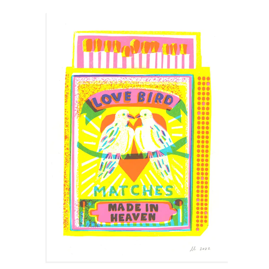 Love Bird Matches A4 Risograph Art Print by The Printed Peanut