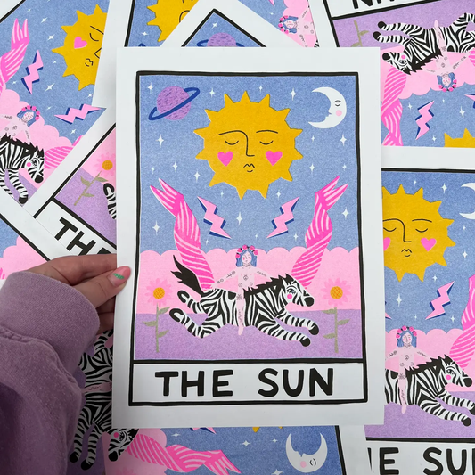 The Sun Tarot A4 Risograph Print by Amy Hastings