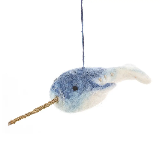 Handmade Felt Fair Trade Hanging Narwhal Decoration by Felt So Good