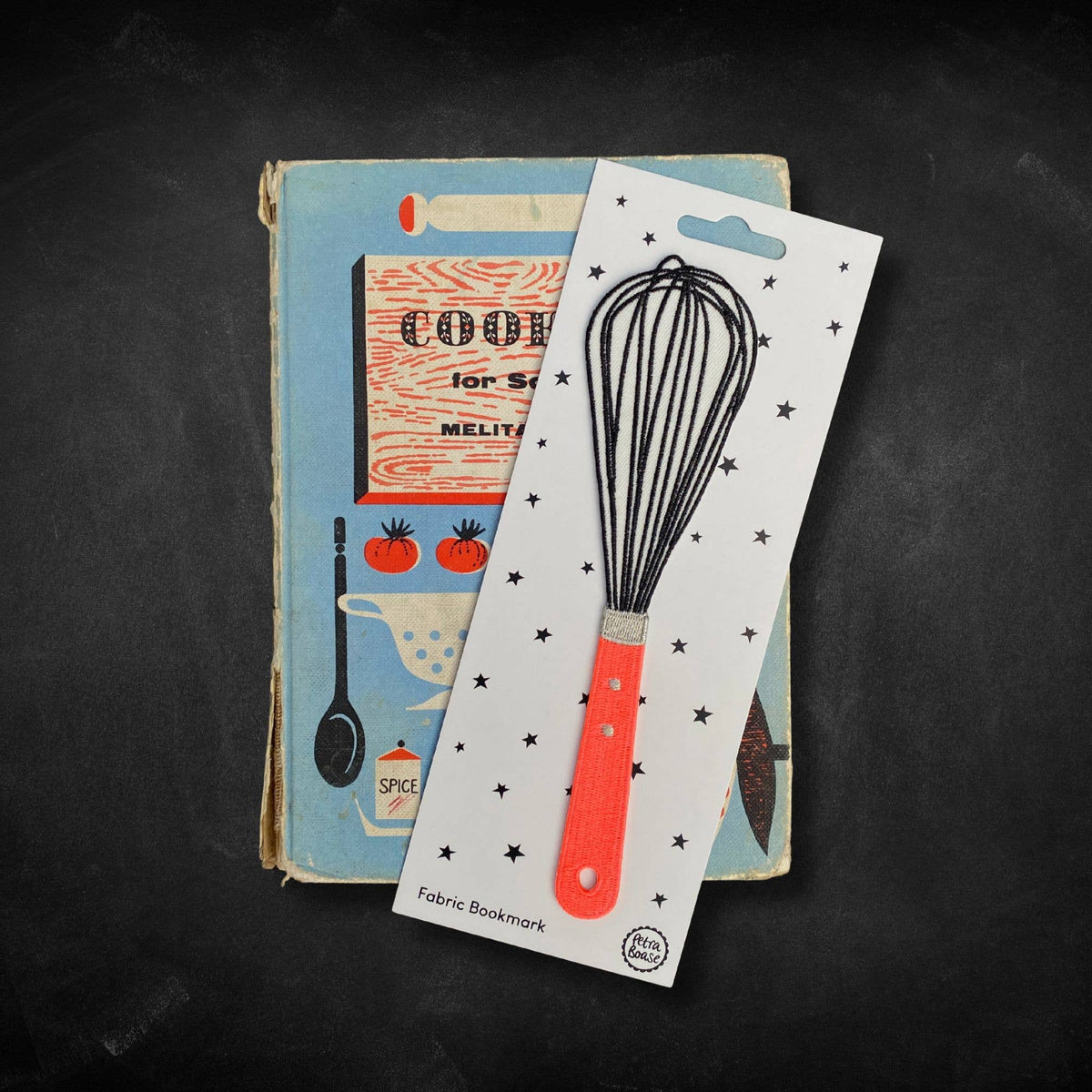 Embroidered Fabric Bookmark - Retro Whisk Design