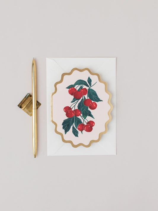 Cherries Botanical Fruit Scallop Die Cut Card By Katie Housley
