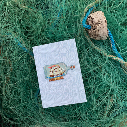 Ship In A Bottle 'Love' Iron On Patch Greeting Card