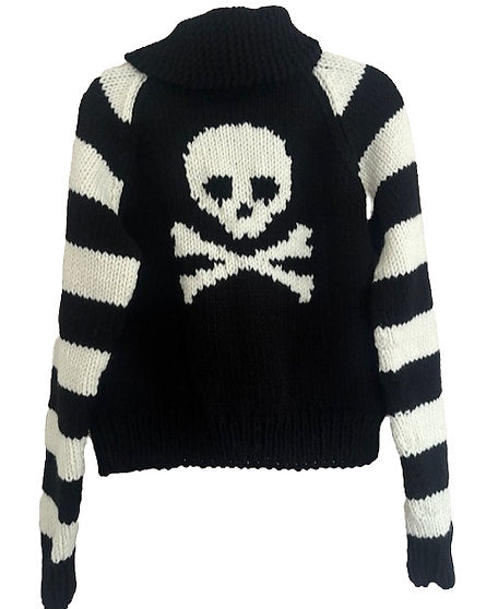 Black & White Skull Chunky Hand Knit Cardigan By Bucko
