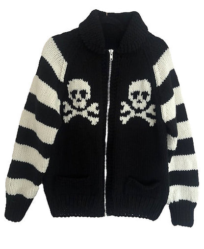 Black & White Skull Chunky Hand Knit Cardigan By Bucko