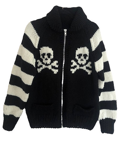 Black & White Skull Chunky Hand Knit Cardigan By Bucko