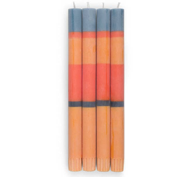 Striped Indigo, Orange, Saffron & Pompadour Candles