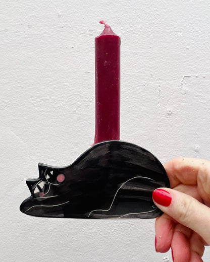 Relaxed cat, ceramic candle holder by Anna Soba