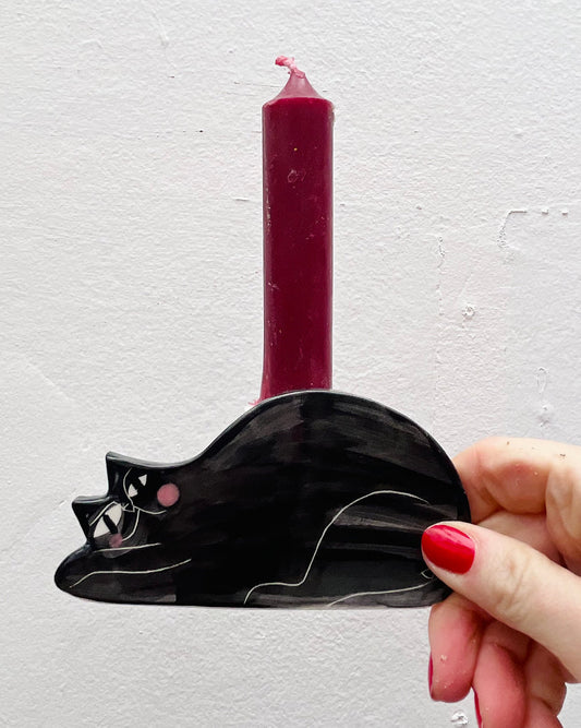 Relaxed cat, ceramic candle holder by Anna Soba