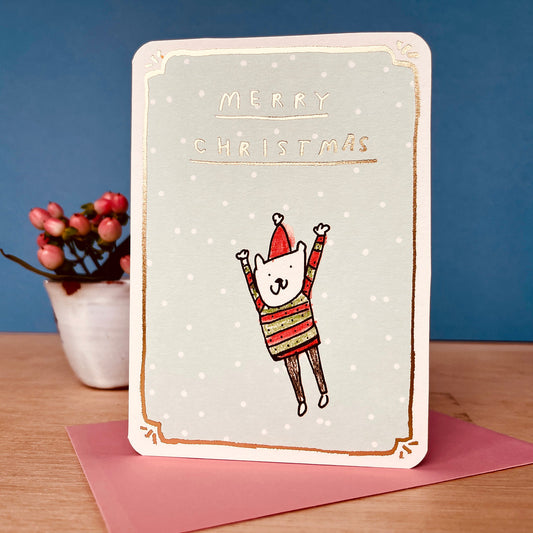 GOLD CHRISTMAS BEAR Greeting Card by Laura Skilbeck