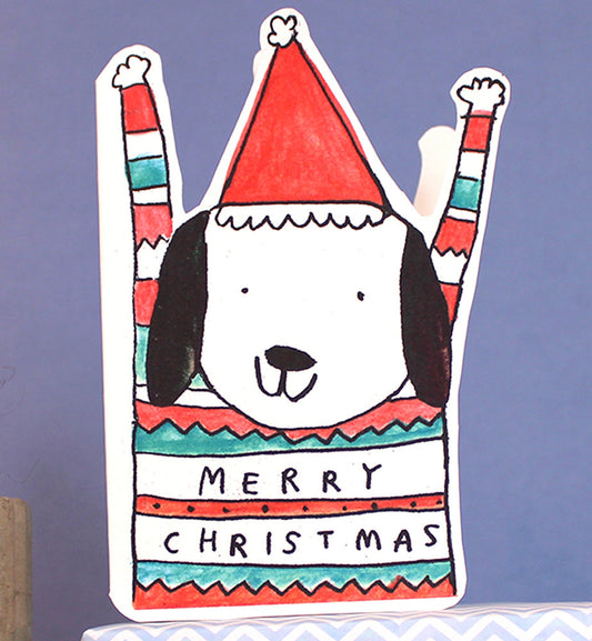 CUT-OUT CHRISTMAS JUMPER DOG Greeting Card by Laura Skilbeck