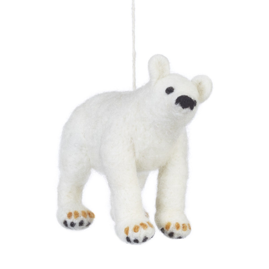 Handmade Felt Polar Bear Biodegradable Hanging Decoration by Felt So Good