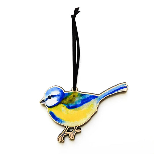 Blue Tit Wooden Hanging Decoration by Also the Bison