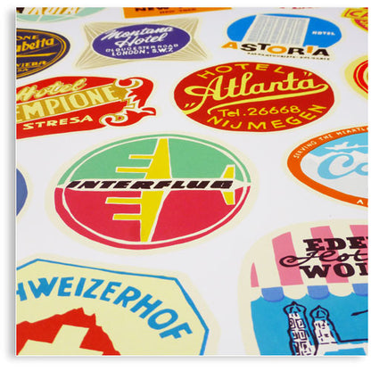 Retro luggage labels Screen print by Patrick Edgeley